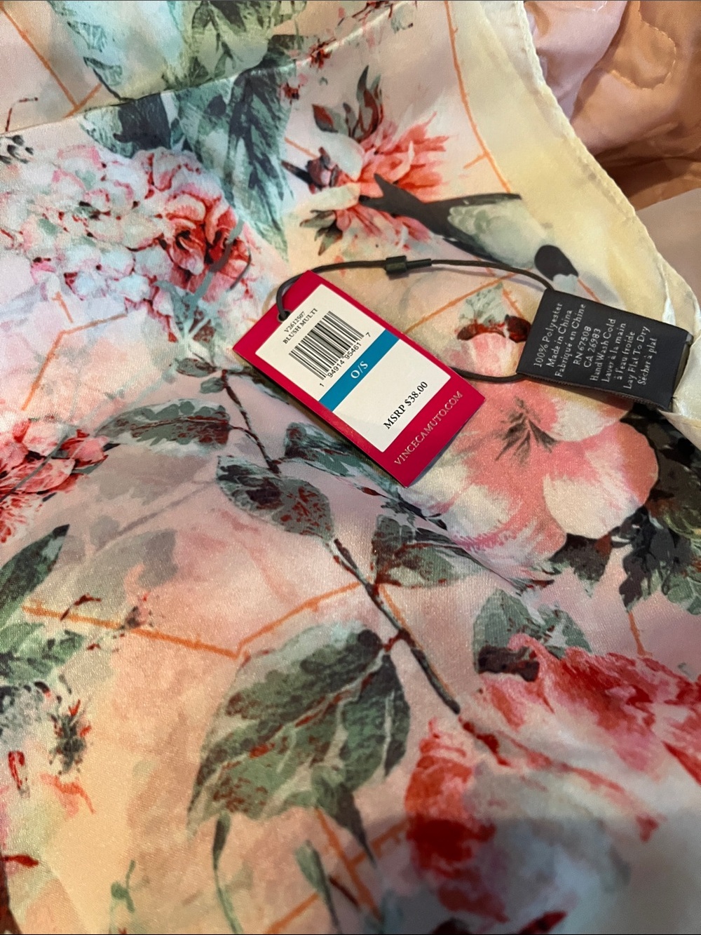 Vince Camuto Pink Floral Throw with Green Leaf Accents